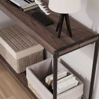 Console de table de ferme à 2 niveaux avec étagères à lattes en bois, table de canapé d'entrée à cadre en métal rustique pour salon, couloir, foyer