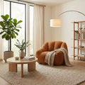 FurnitureR Soft Teddy Fabric Lounge Chair, Plush Accent Armchair with Rounded Shape for Living Room, Bedroom or Reading Corner