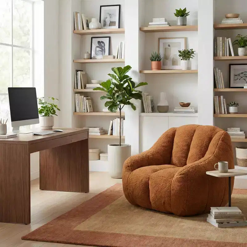 Fauteuil de relaxation FurnitureR en tissu doux Teddy, fauteuil d'appoint moelleux de forme arrondie pour salon, chambre ou coin lecture
