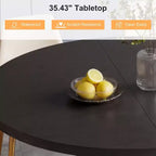 Table à manger ronde Dyonery de 90 cm en bois, Table à manger de cuisine rainurée, Table à manger ronde avec base de rangement, Ronde