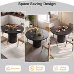Table à manger ronde Dyonery de 90 cm en bois, Table à manger de cuisine rainurée, Table à manger ronde avec base de rangement, Ronde
