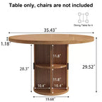 Table à manger ronde Dyonery de 90 cm en bois, Table à manger de cuisine rainurée, Table à manger ronde avec base de rangement, Ronde