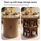 Table à manger ronde Dyonery de 90 cm en bois, Table à manger de cuisine rainurée, Table à manger ronde avec base de rangement, Ronde
