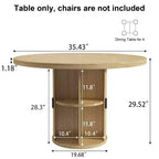 Table à manger ronde Dyonery de 90 cm en bois, Table à manger de cuisine rainurée, Table à manger ronde avec base de rangement, Ronde