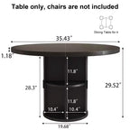 Table à manger ronde Dyonery de 90 cm en bois, Table à manger de cuisine rainurée, Table à manger ronde avec base de rangement, Ronde