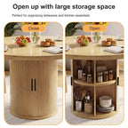 Table à manger ronde Dyonery de 90 cm en bois, Table à manger de cuisine rainurée, Table à manger ronde avec base de rangement, Ronde