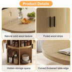 Table à manger ronde Dyonery de 90 cm en bois, Table à manger de cuisine rainurée, Table à manger ronde avec base de rangement, Ronde