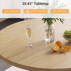 Table à manger ronde Dyonery de 90 cm en bois, Table à manger de cuisine rainurée, Table à manger ronde avec base de rangement, Ronde