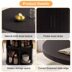 Table à manger ronde Dyonery de 90 cm en bois, Table à manger de cuisine rainurée, Table à manger ronde avec base de rangement, Ronde