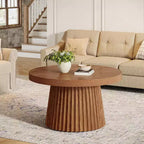 Lantine 31,5 – Petites tables basses rondes avec base en tambour cannelé, table d'appoint de style ferme pour salon, appartement, petits espaces