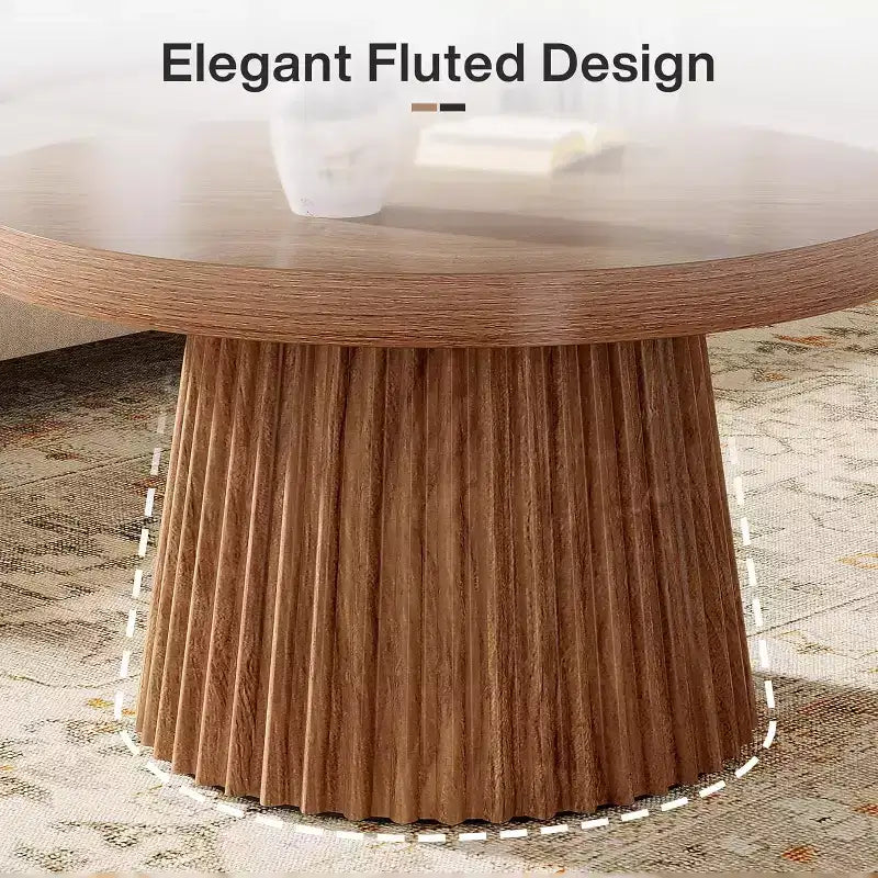 Lantine 31,5 – Petites tables basses rondes avec base en tambour cannelé, table d'appoint de style ferme pour salon, appartement, petits espaces
