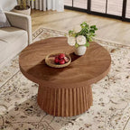 Lantine 31,5 – Petites tables basses rondes avec base en tambour cannelé, table d'appoint de style ferme pour salon, appartement, petits espaces