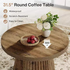 Lantine 31,5 – Petites tables basses rondes avec base en tambour cannelé, table d'appoint de style ferme pour salon, appartement, petits espaces