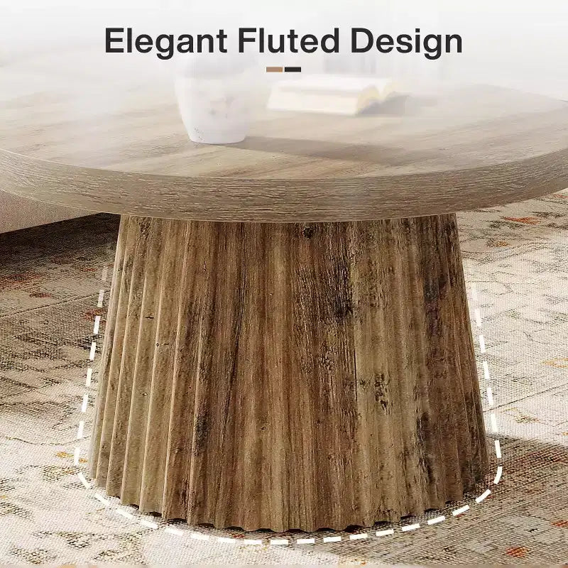 Lantine 31,5 – Petites tables basses rondes avec base en tambour cannelé, table d'appoint de style ferme pour salon, appartement, petits espaces