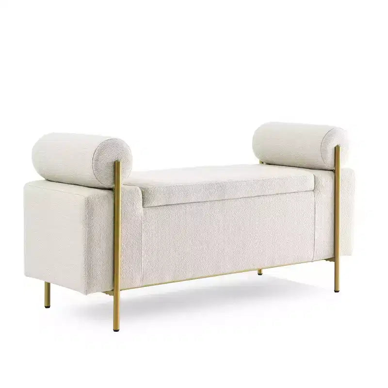 Banc de rangement GDFStudio Beryl de 112 cm avec accoudoirs cylindriques et pieds dorés