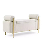 Banc de rangement GDFStudio Beryl de 112 cm avec accoudoirs cylindriques et pieds dorés