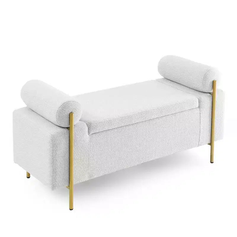 Banc de rangement GDFStudio Beryl de 112 cm avec accoudoirs cylindriques et pieds dorés