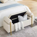 Banc de rangement GDFStudio Beryl de 112 cm avec accoudoirs cylindriques et pieds dorés