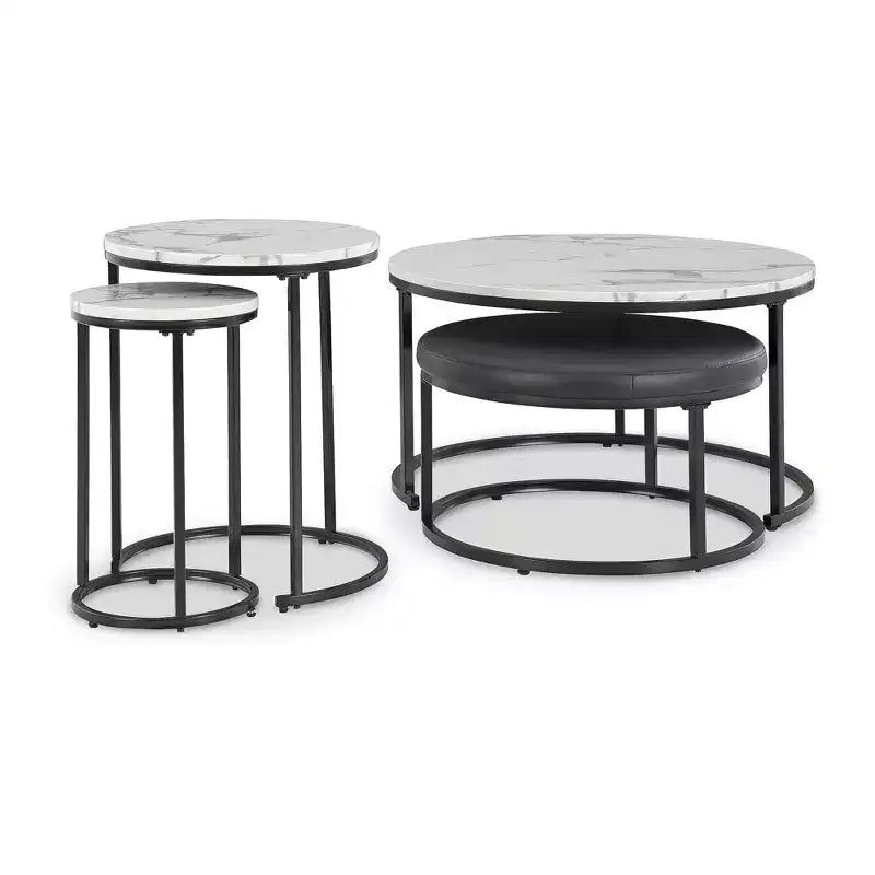 Signature Design by Ashley Ensemble table gigogne et pouf Jusmour, plateau imitation marbre avec cadre noir