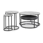 Signature Design by Ashley Ensemble table gigogne et pouf Jusmour, plateau imitation marbre avec cadre noir