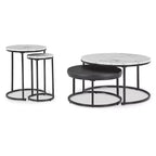 Signature Design by Ashley Ensemble table gigogne et pouf Jusmour, plateau imitation marbre avec cadre noir