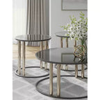 Signature Design by Ashley Hannerly, ensemble de tables occasionnelles, table basse et 2 tables d'appoint, verre noir avec métal doré