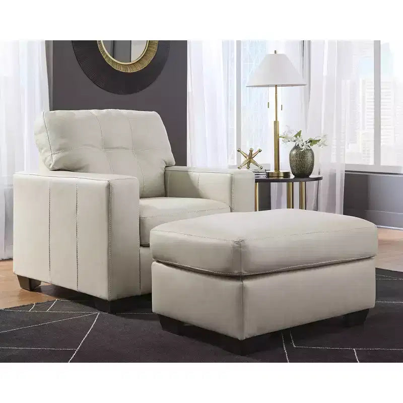 Signature Design by Ashley Santorine Ottoman, coussin en cuir véritable, gris os