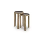 Table d'appoint Jossor Signature Design by Ashley, bois de manguier avec plateaux en verre, brun clair
