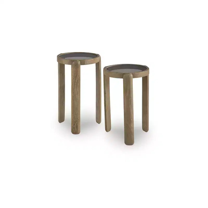 Table d'appoint Jossor Signature Design by Ashley, bois de manguier avec plateaux en verre, brun clair
