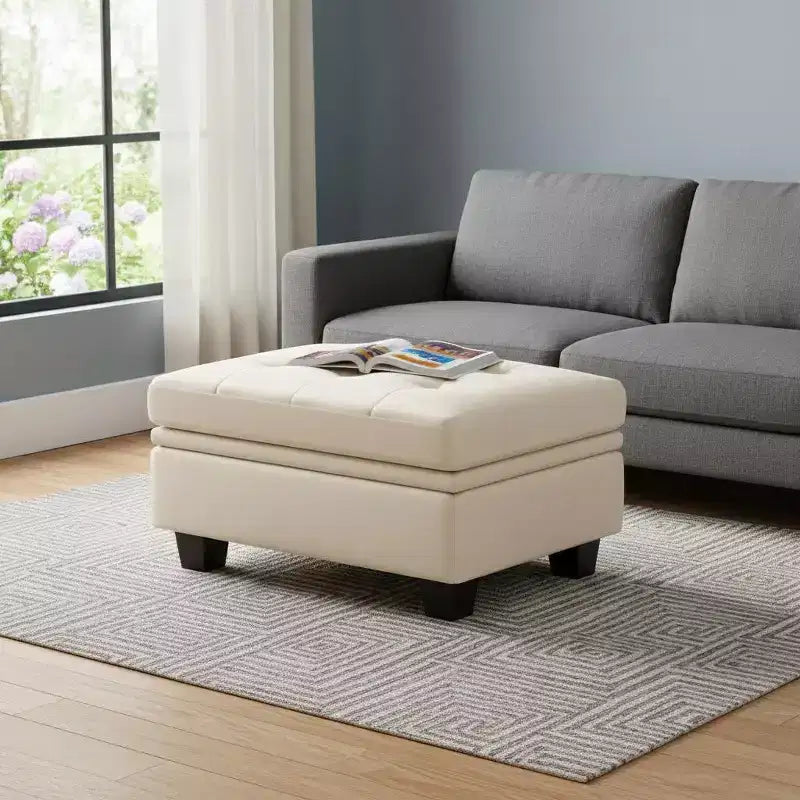 Ottoman de rangement touffeté en velours noir de 32 po