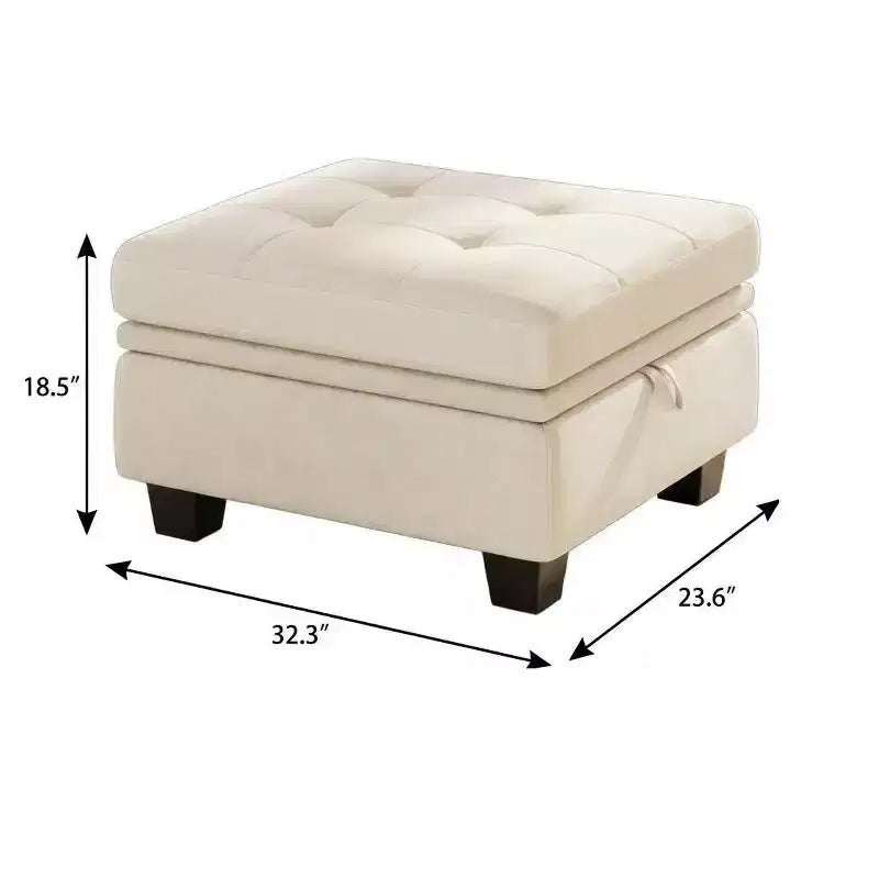 Ottoman de rangement touffeté en velours noir de 32 po