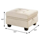 Ottoman de rangement touffeté en velours noir de 32 po