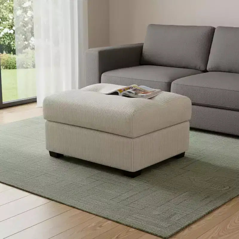 HomeRoots Pouf capitonné en velours côtelé beige et noir de 37 pouces