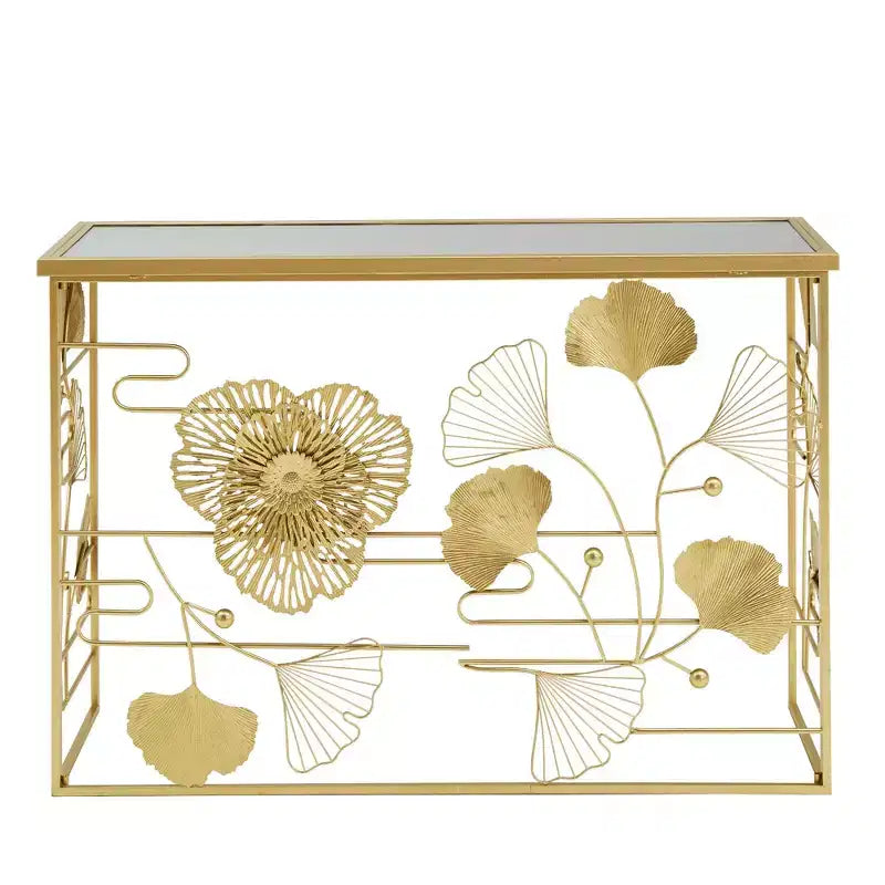 Console et miroir Hunters Gold Finish Peony and Ginkgo - Or/Miroir - iNSPIRE Q
