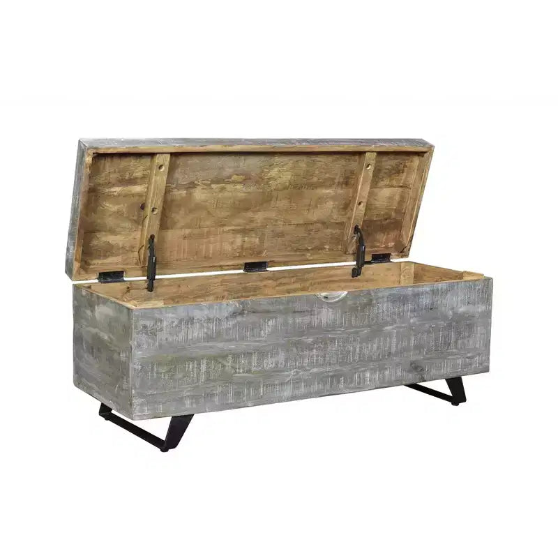 Banc de rangement HomeRoots 46, en bois massif gris et noir vieilli avec couvercle à charnière
