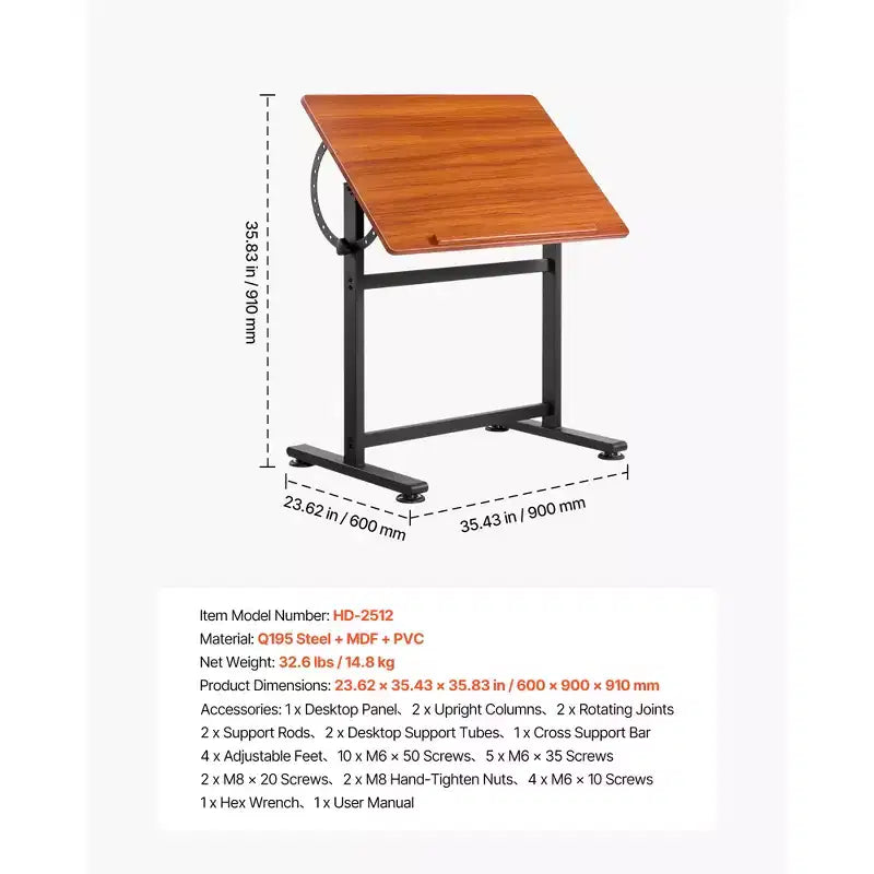 VEVOR Table à Dessin, Bureau de Dessin Inclinable Réglable 0-90°, Table d'Artiste Portable avec Cadre en H Noir et Plateau Marron, Noir et Marron