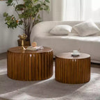 GDFStudio Philippa Mid Century Modern Round Wood Fluted Nesting Coffee Table (Set of 2)