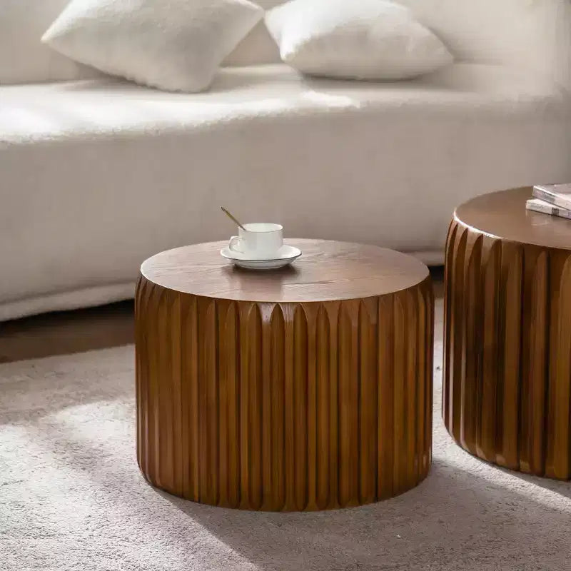GDFStudio Philippa Tables basses gigognes rondes cannelées en bois style milieu du siècle (lot de 2)