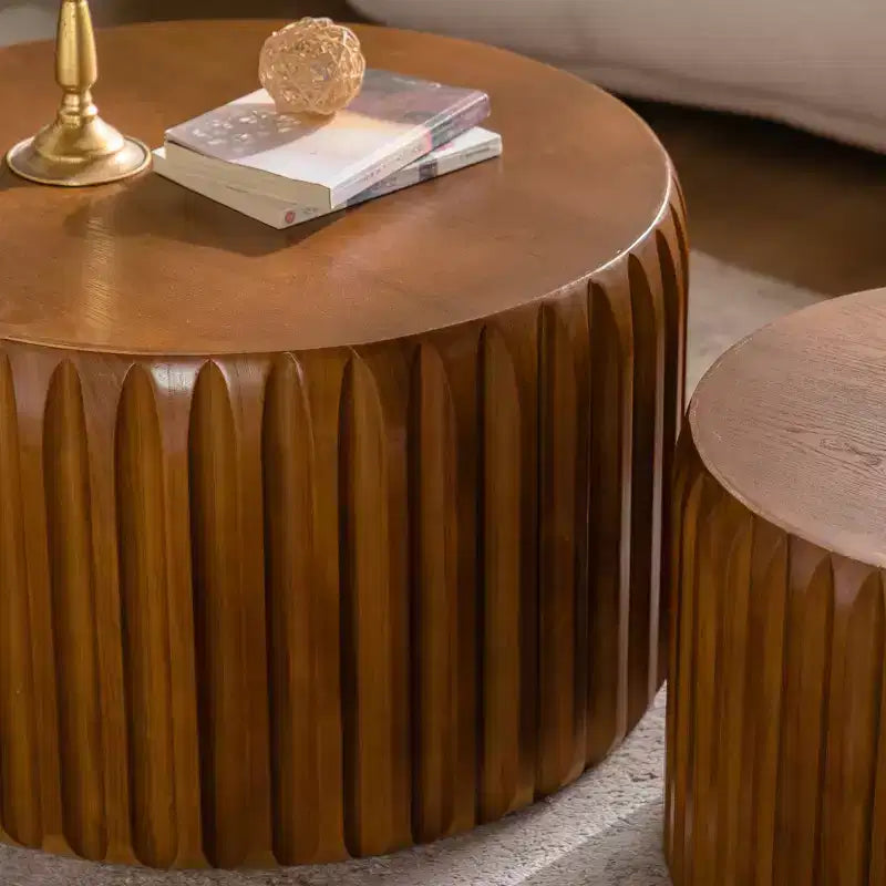 GDFStudio Philippa Tables basses gigognes rondes cannelées en bois style milieu du siècle (lot de 2)