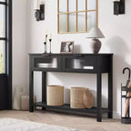 Console de salon en bois CuisinSmart, table de canapé à 2 niveaux avec 2 tiroirs en verre et étagère ouverte, idéale pour le salon et l'entrée, Chêne