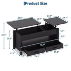 Table basse en bois relevable 120 cm, 2 tiroirs de rangement, compartiment caché, hauteur réglable, gain de place, style ferme moderne