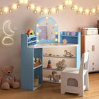 BALHAM TRADE-Coiffeuse d'angle 2-en-1 pour enfants avec lumières, étagères de rangement ouvertes et miroir éclairé