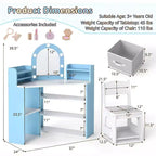 BALHAM TRADE-Coiffeuse d'angle 2-en-1 pour enfants avec lumières, étagères de rangement ouvertes et miroir éclairé