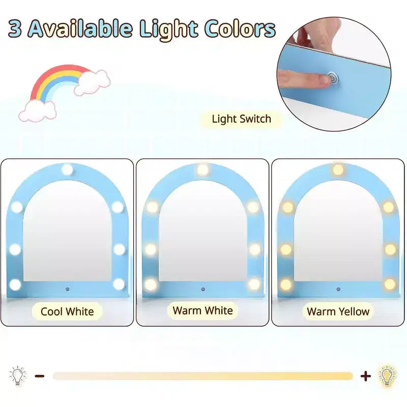 BALHAM TRADE-Coiffeuse d'angle 2-en-1 pour enfants avec lumières, étagères de rangement ouvertes et miroir éclairé