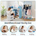 BALHAM TRADE-Coiffeuse d'angle 2-en-1 pour enfants avec lumières, étagères de rangement ouvertes et miroir éclairé