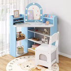 BALHAM TRADE-Coiffeuse d'angle 2-en-1 pour enfants avec lumières, étagères de rangement ouvertes et miroir éclairé