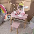 BALHAM TRADE-Coiffeuse pour enfants avec vrai miroir ovale en bois et tabouret
