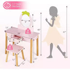 BALHAM TRADE-Coiffeuse pour enfants avec vrai miroir ovale en bois et tabouret