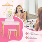 BALHAM TRADE-Coiffeuse pour enfants avec vrai miroir ovale en bois et tabouret