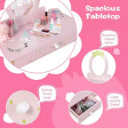 BALHAM TRADE-Coiffeuse pour enfants avec vrai miroir ovale en bois et tabouret